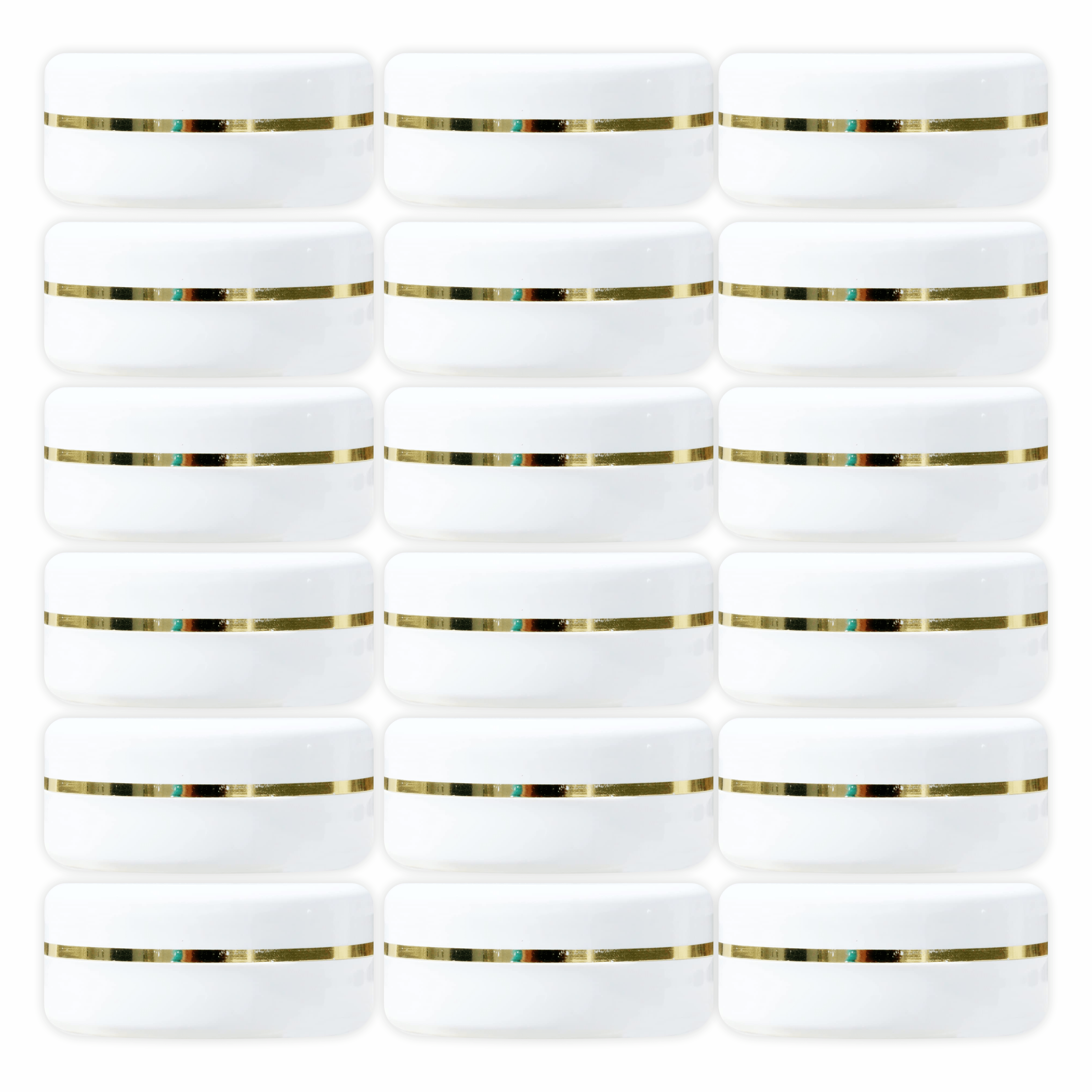 shoprythmindia Cosmetic Jar Pack of 25 WHITE PLASTIC JAR WITH GOLDEN WHITE CAP 50gm