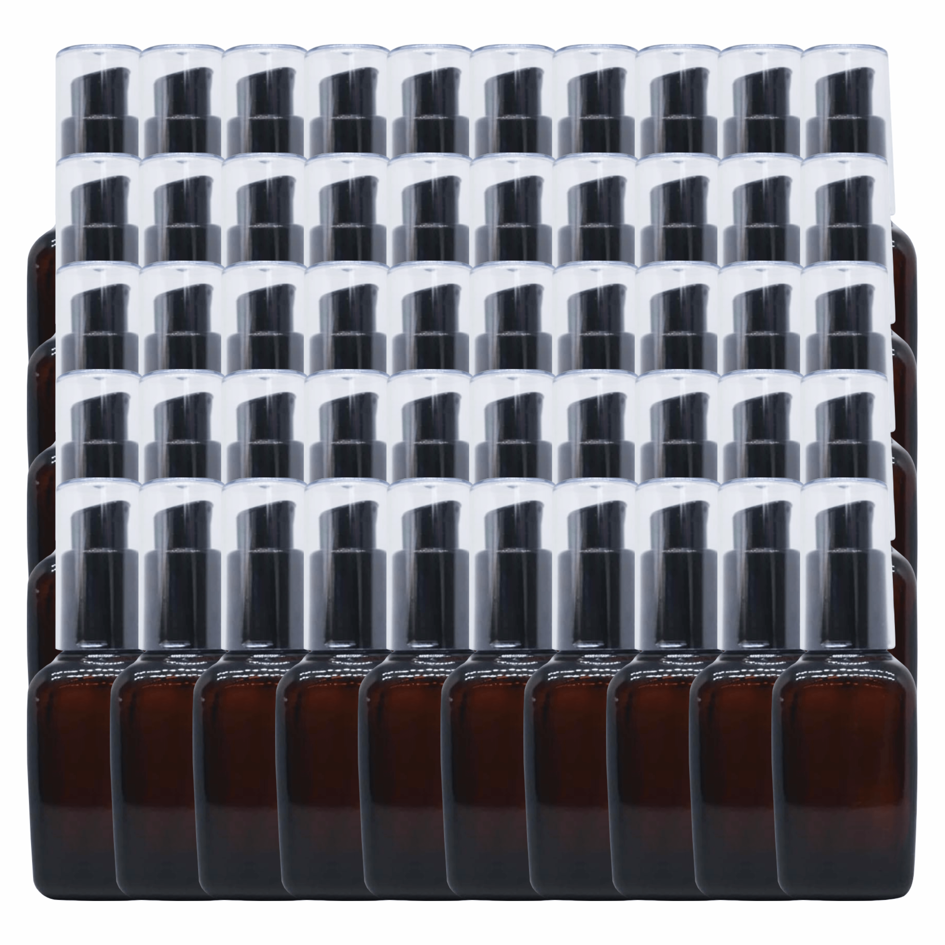 shoprythmindia Packaging,Glass Amber Bottles Pack of 100 Amber Square Glass lotion bottles with Black Pump Head and Cap 50ml