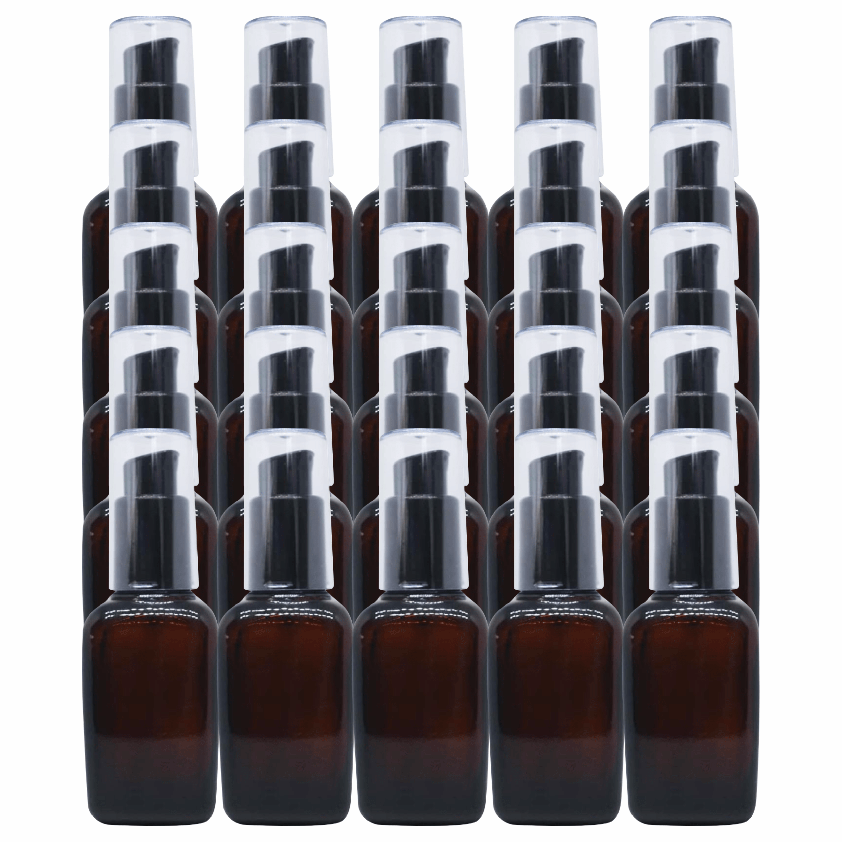 shoprythmindia Packaging,Glass Amber Bottles Pack of 50 Amber Square Glass lotion bottles with Black Pump Head and Cap 50ml